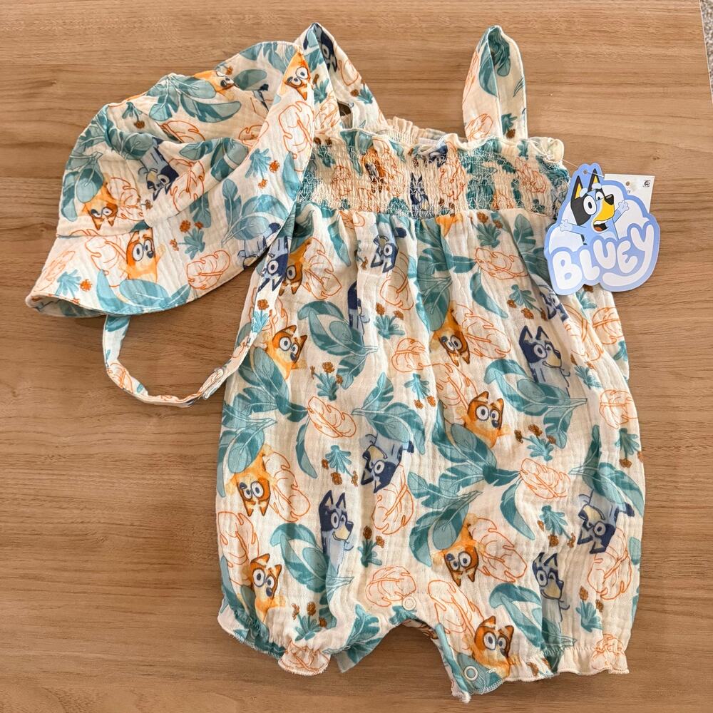 Bluey Romper with Matching Sun Hat Summer NEW With Tags Size 12 Months